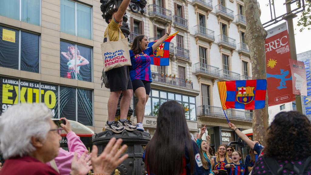 Celebración de un título del Barça en la fuente de Canaletes