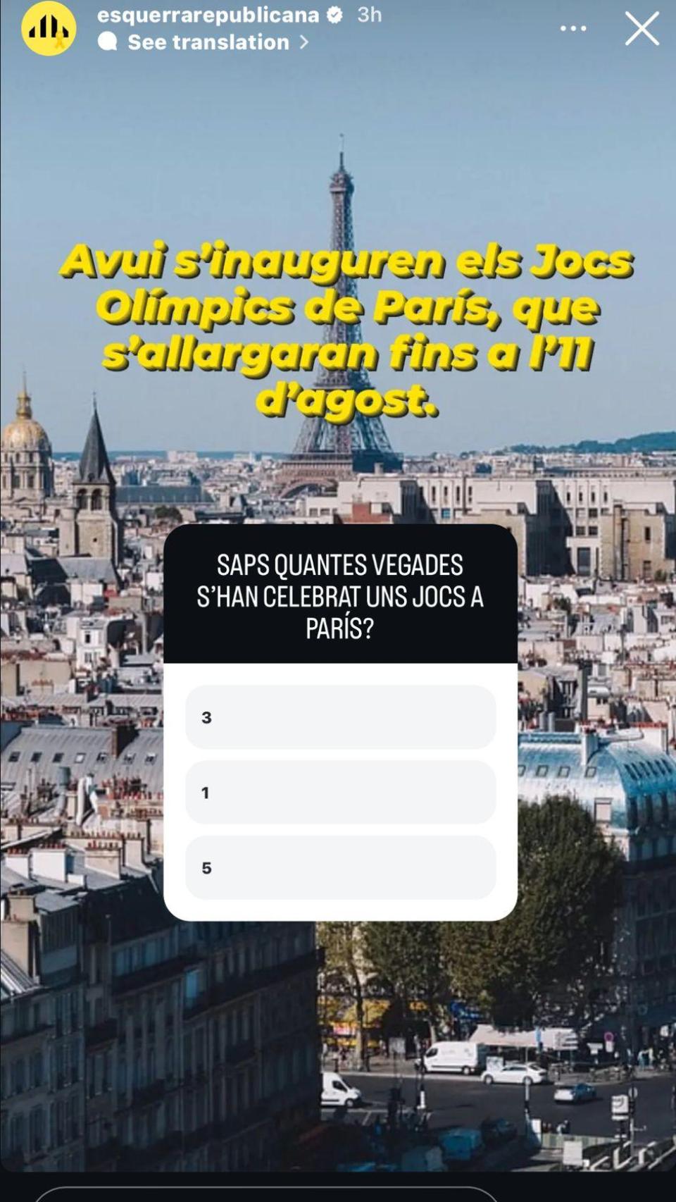 La encuesta de ERC sobre los Juegos Olímpicos de París
