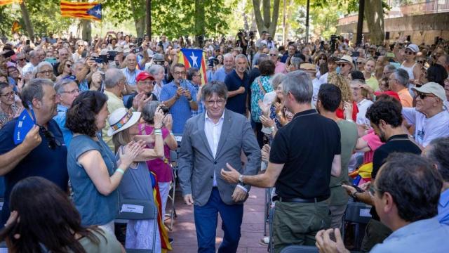 Carles Puigdemont, líder de Junts, en un acto en Els Banys i Palaldà (Francia)