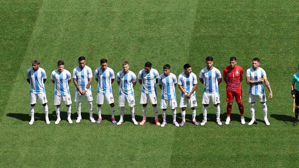 La selección sub-23 de Argentina antes de disputar un partido en los Juegos Olímpicos