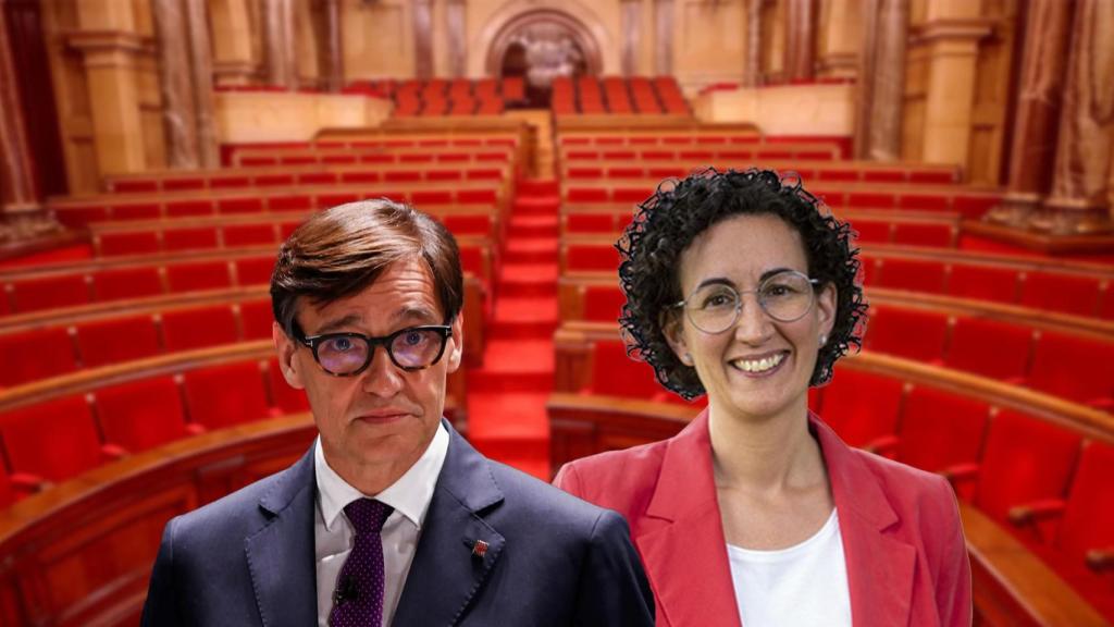 El líder del PSC y candidato a la presidencia de la Generalitat, Salvador Illa, y la secretaria general de ERC, Marta Rovira