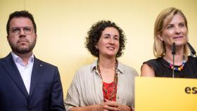 Pere Aragonès, Marta Rovira y Raquel Sans, durante la presentación del preacuerdo alcanzado con el PSC