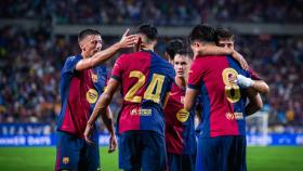 El Barça celebra un gol anotado contra el Manchester City