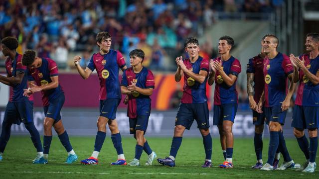 Los futbolistas del Barça celebran la victoria ante el City de Pep