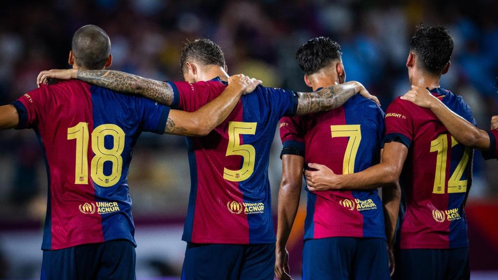 Los jugadores del Barça, durante la tanda de penaltis contra el Manchester City