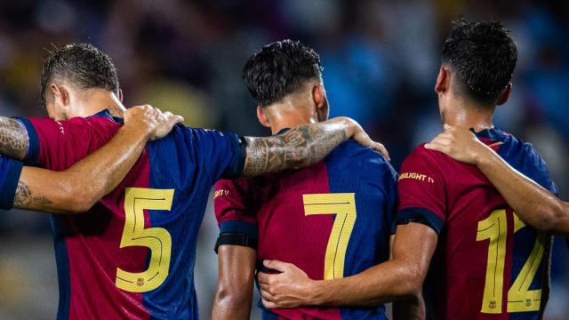 Los jugadores del Barça, durante la tanda de penaltis contra el Manchester City