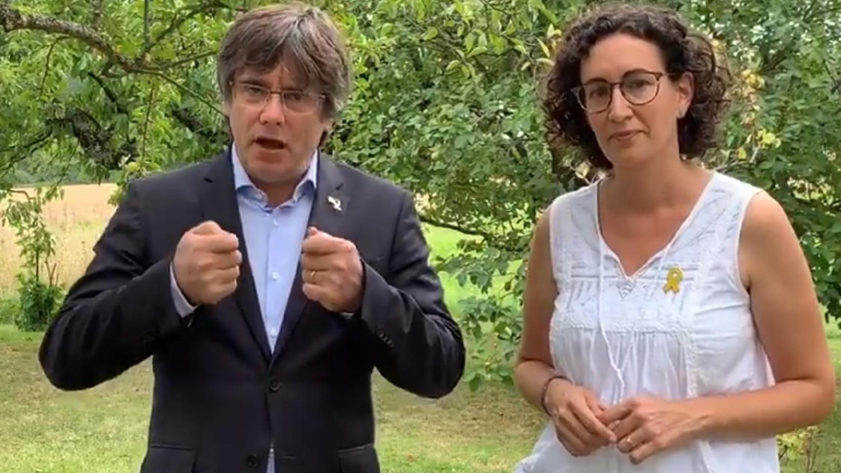 El expresidente de la Generalitat Carles Puigdemont y la secretaria general de ERC, Marta Rovira, en un vídeo difundido por la ANC en 2019