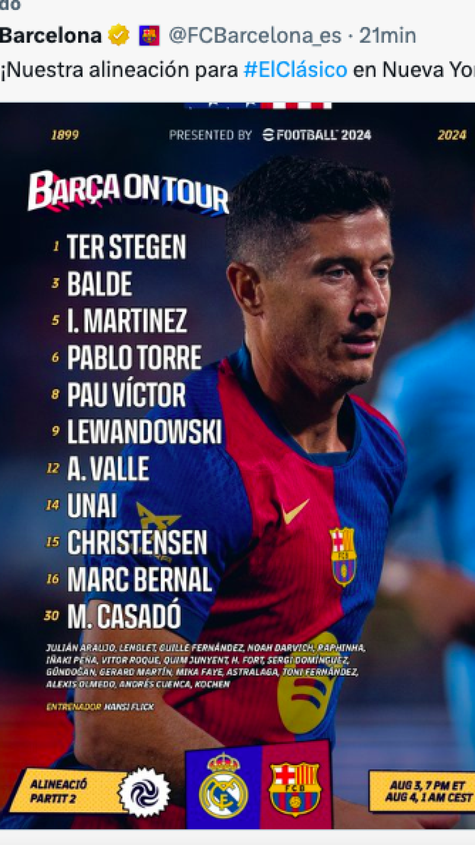 Alineación del Barça ante el Real Madrid