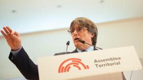 El presidente del Consell de la República, Carles Puigdemont, interviene durante la constitución de la Asamblea Territorial del Consell de la República, a 2 de marzo de 2024, en Latour-Bas-Elne (Francia)