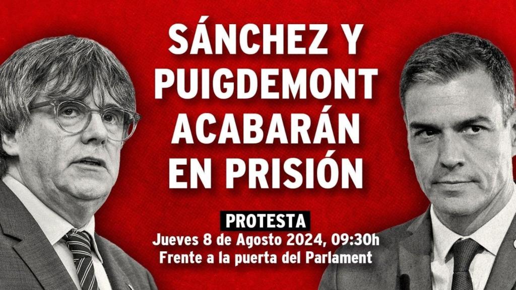 Cartel en el que Vox anima a concentrarse a las puertas del Parlament este jueves