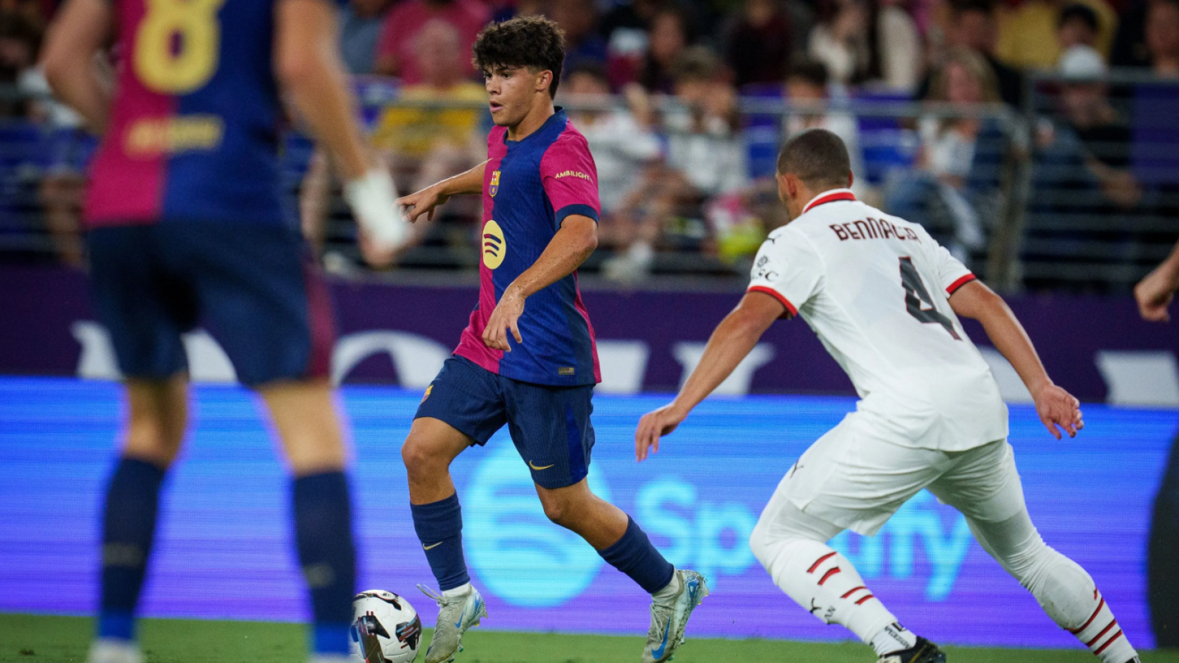 Quim Junyent, en acción durante el partido del Barça contra el Milan