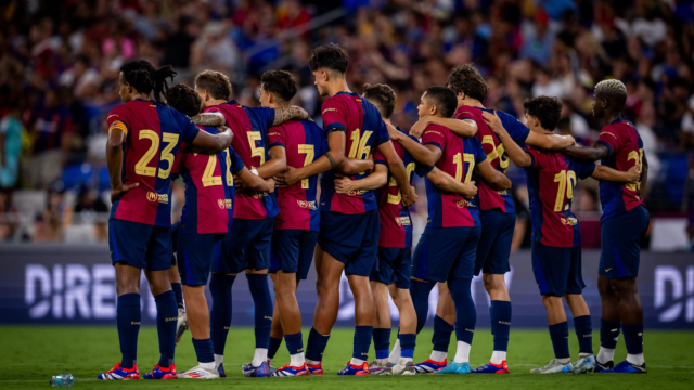 Los jugadores del Barça, durante la tanda de penaltis contra el Milan en Estados Unidos