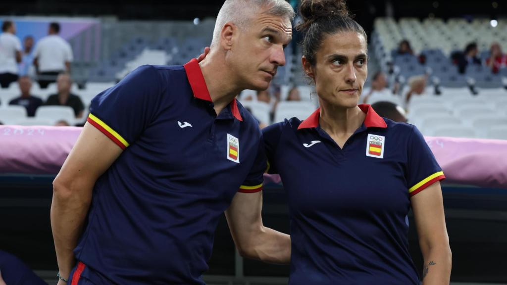 Montse Tomé durante el partido de España contra Brasil de los JJOO