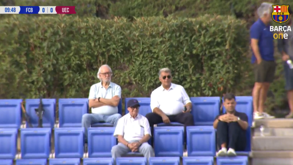 Joan Laporta y Joan Soler, presentes en el amistoso del Barça B contra el Cornellà