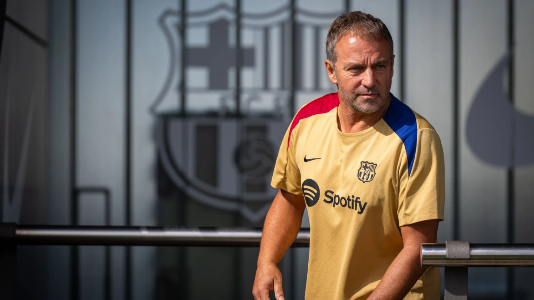 Hansi Flick, en un entrenamiento del Barça antes del debut de Liga