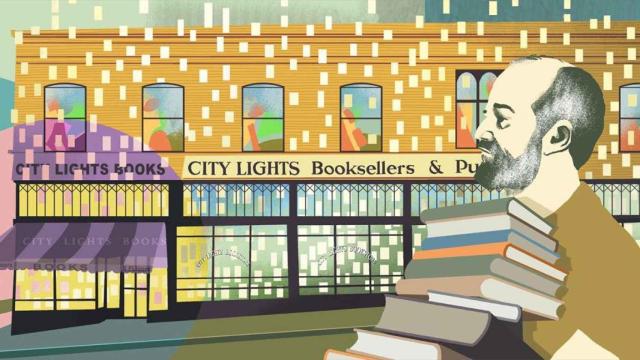 Lawrence Ferlinghetti en su librería de San Francisco: City Lights Books