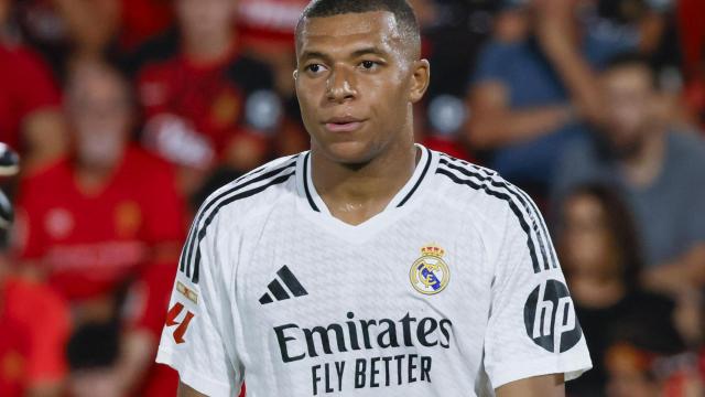 Kylian Mbappé, con cara de circunstancias durante el RCD Mallorca-Real Madrid