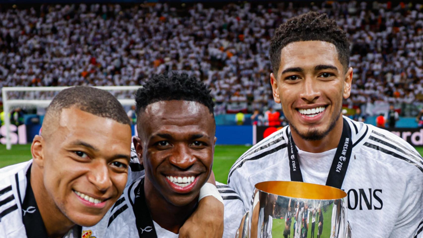 Mbappé, Vinicius y Bellingham celebran la conquista de la Supercopa de Europa