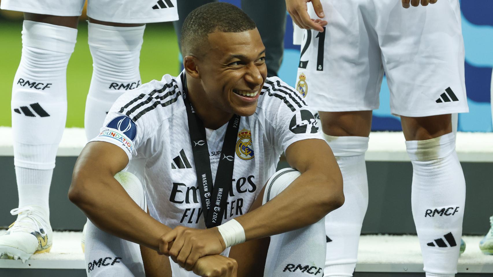 La alegría de Mbappé tras ganar su primer título con el Real Madrid