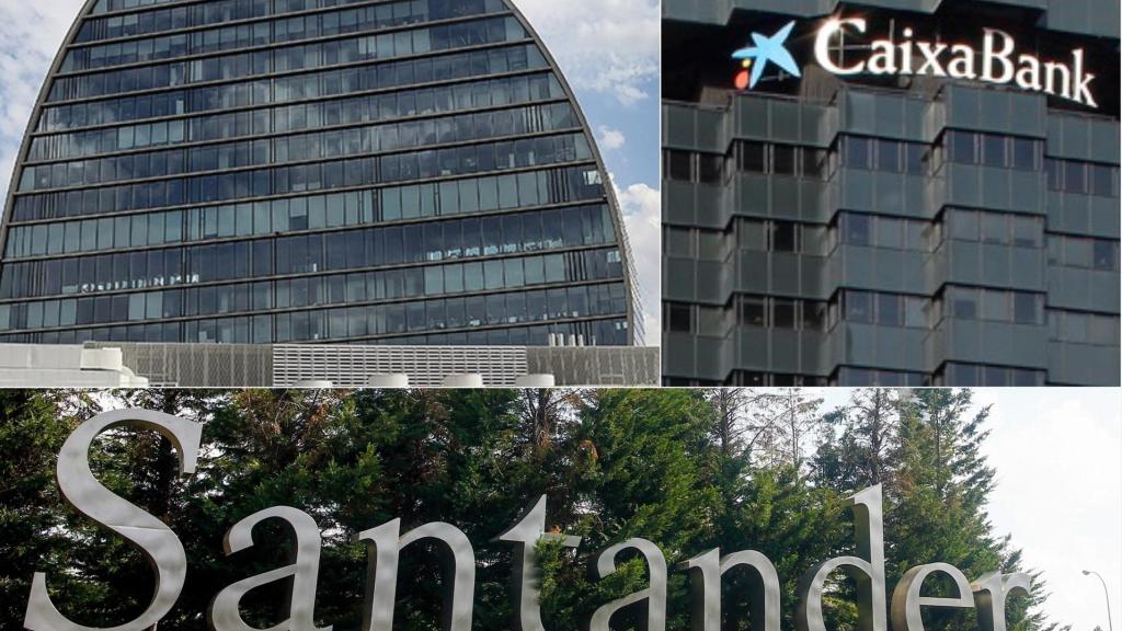 Sedes de BBVA, CaixaBank y Santander.