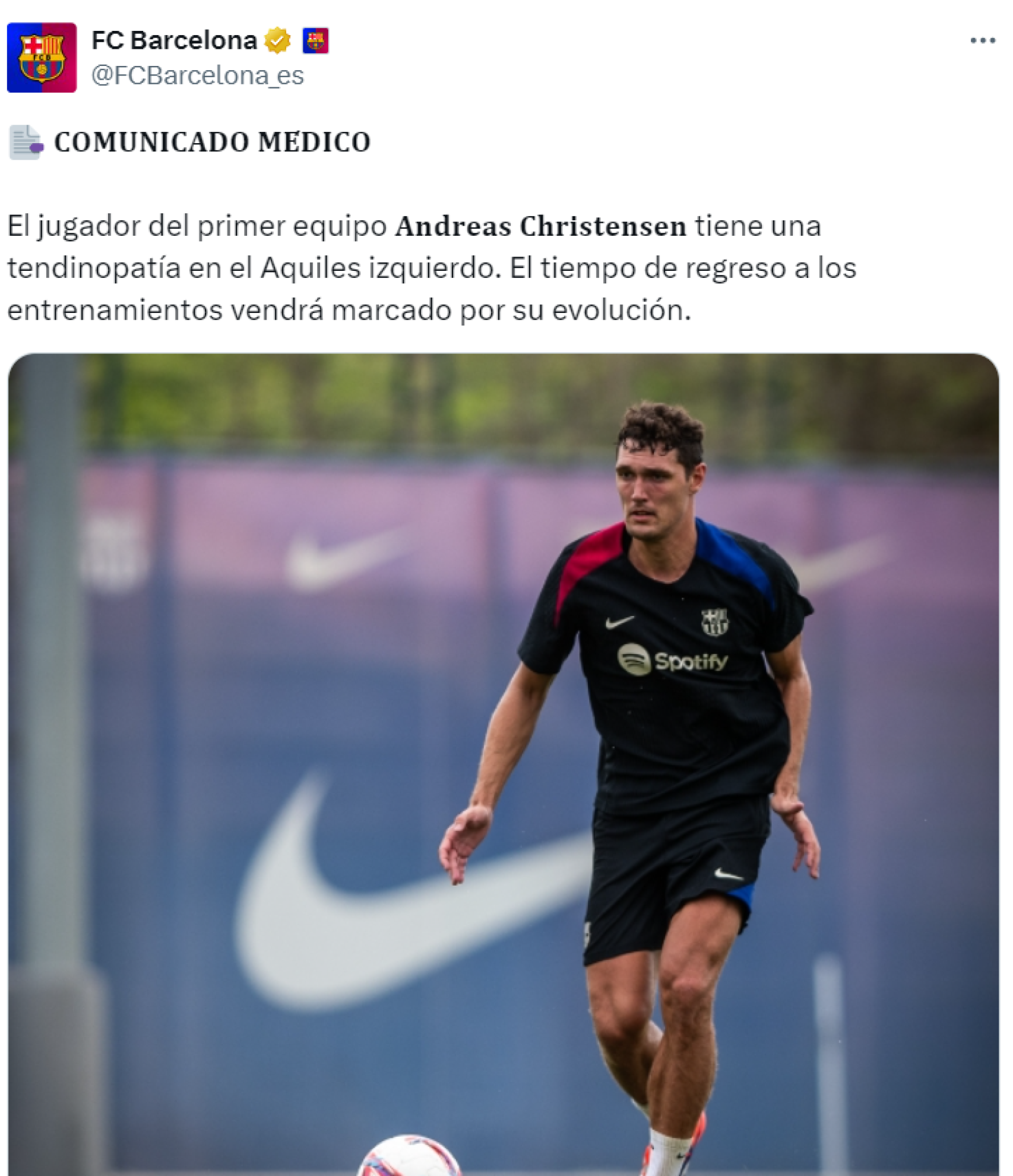 El Barça anuncia la lesión de Andreas Christensen