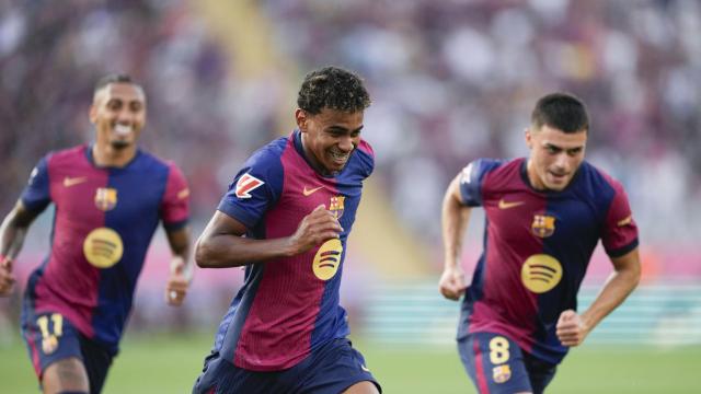 Lamine Yamal festeja el primer gol del Barça en la victoria contra el Athletic