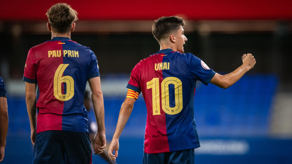 Pau Prim junto a Unai Hernández en el partido contra el Real Unión