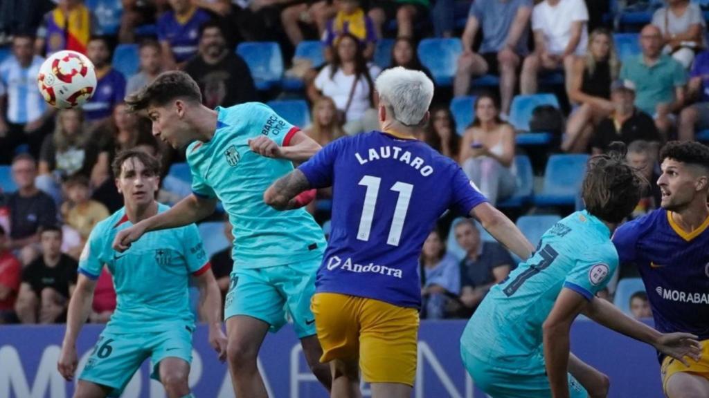 El Barça B, durante la derrota sufrida en casa del Andorra de Gerard Piqué