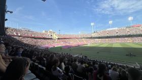 El estadio de Montjuïc, casi lleno en el Barça-Valladolid del 7-0