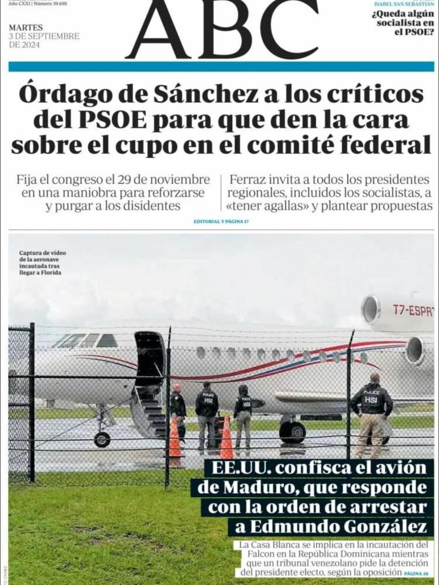 Portada de 'ABC' del martes, 3 de septiembre