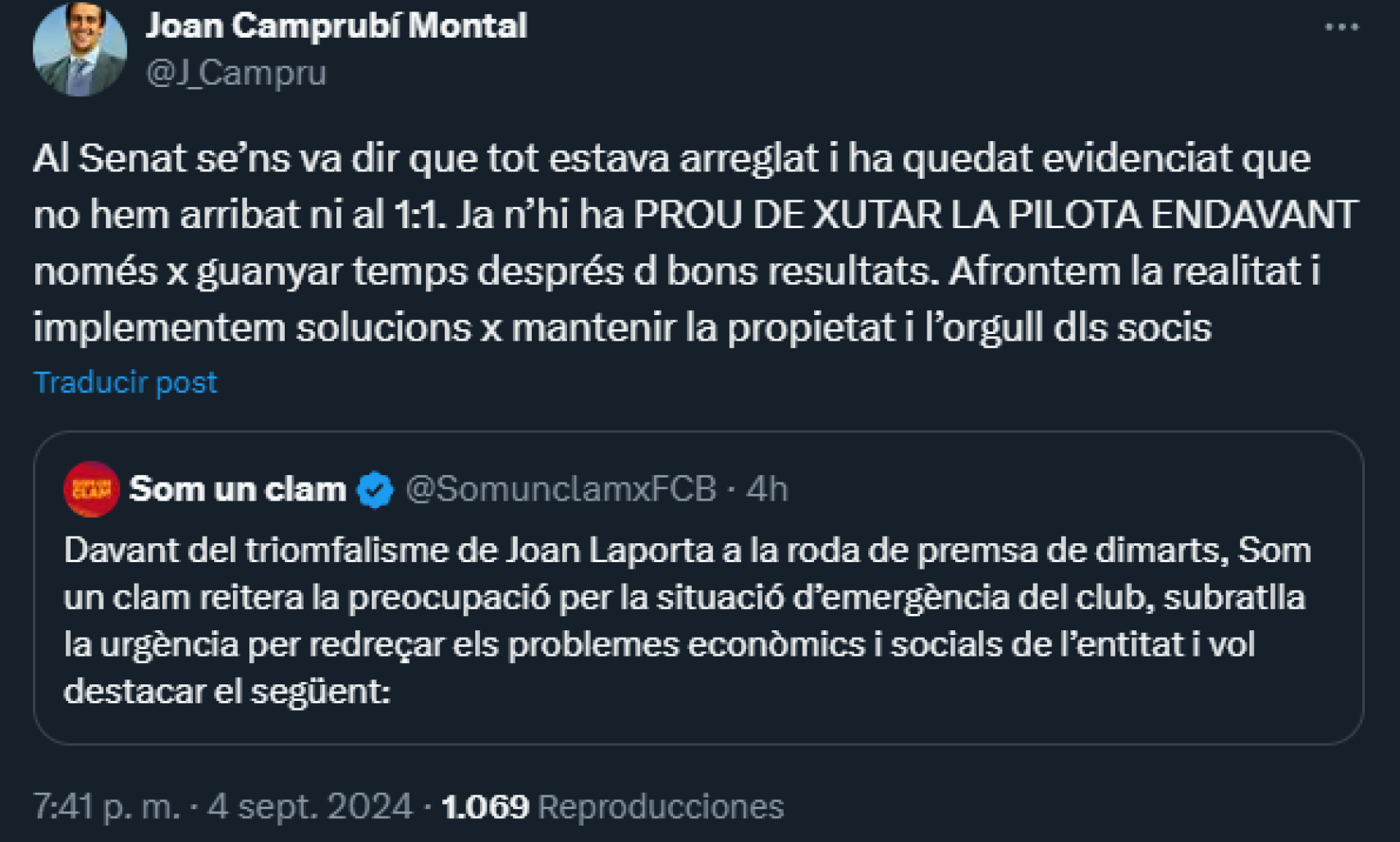 Joan Camprubí estalla contra la gestión de Joan Laporta