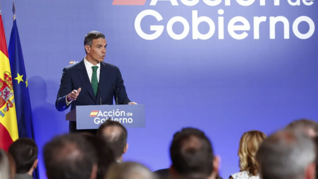 Pedro Sánchez, presidente del Gobierno, durante su conferencia de inicio de curso, este miércoles, en el Instituto Cervantes