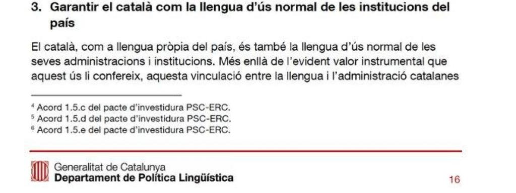 Extracto del informe de la 'conselleria' de Política Lingüística