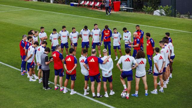 Luis de la Fuente se dirige a los futbolistas de la selección española