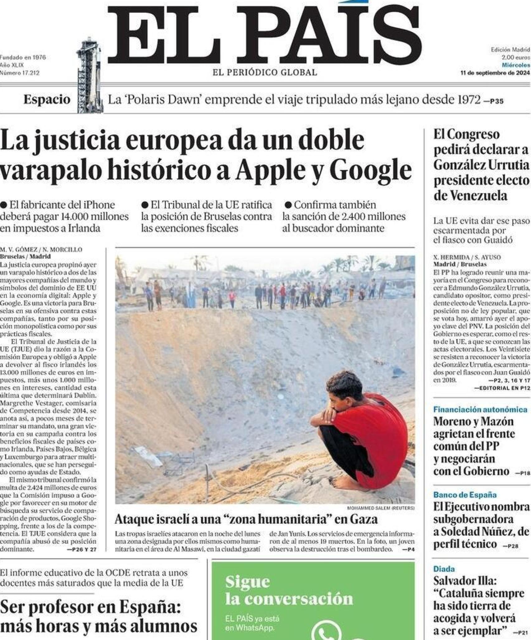 Portada de El País, 11 de septiembre de 2024