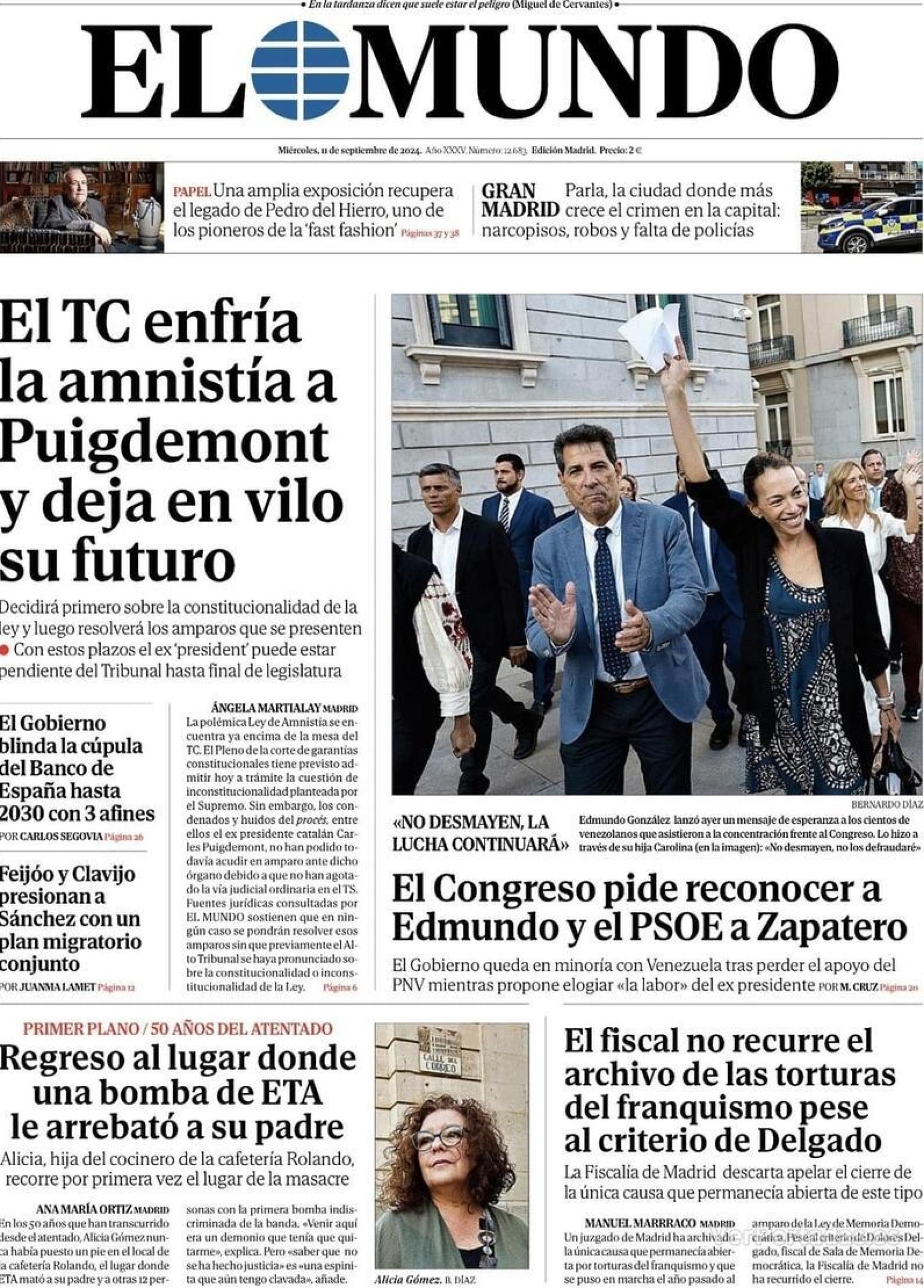 Portada de El Mundo, 11 de septiembre de 2024