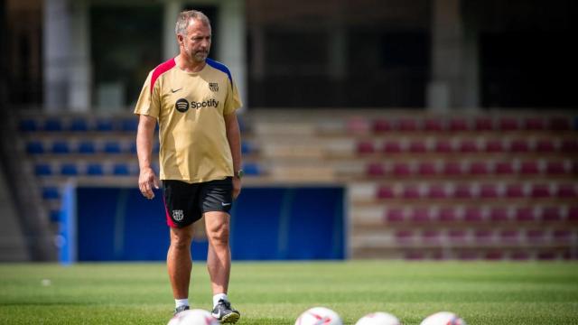 Hansi Flick, en un entreno del Barça