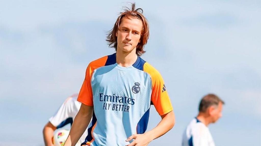 Joan Martínez, en un entrenamiento del Real Madrid