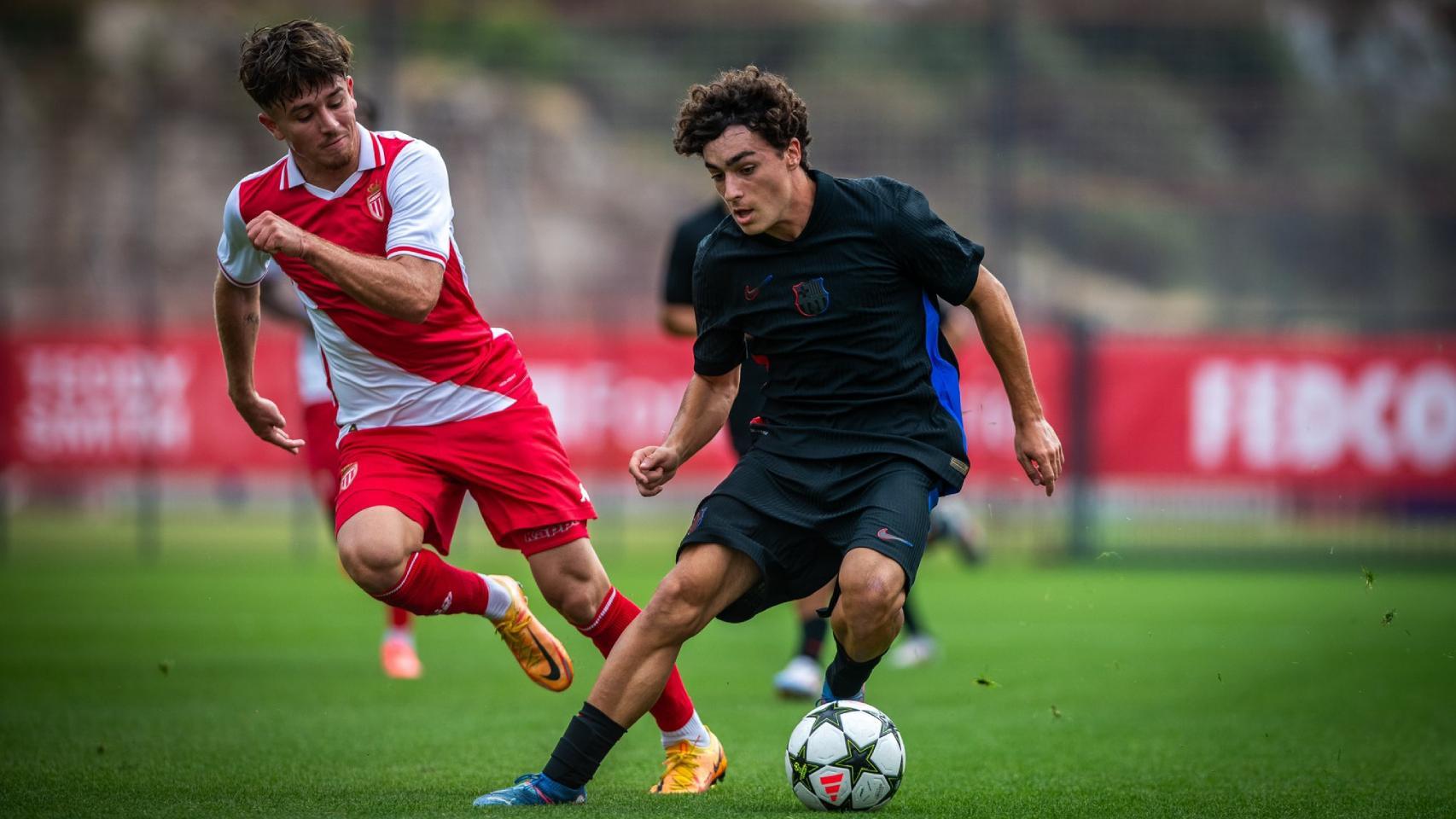 Jan Virgili, del Juvenil A del Barça, en el partido contra el Mónaco de la Youth League