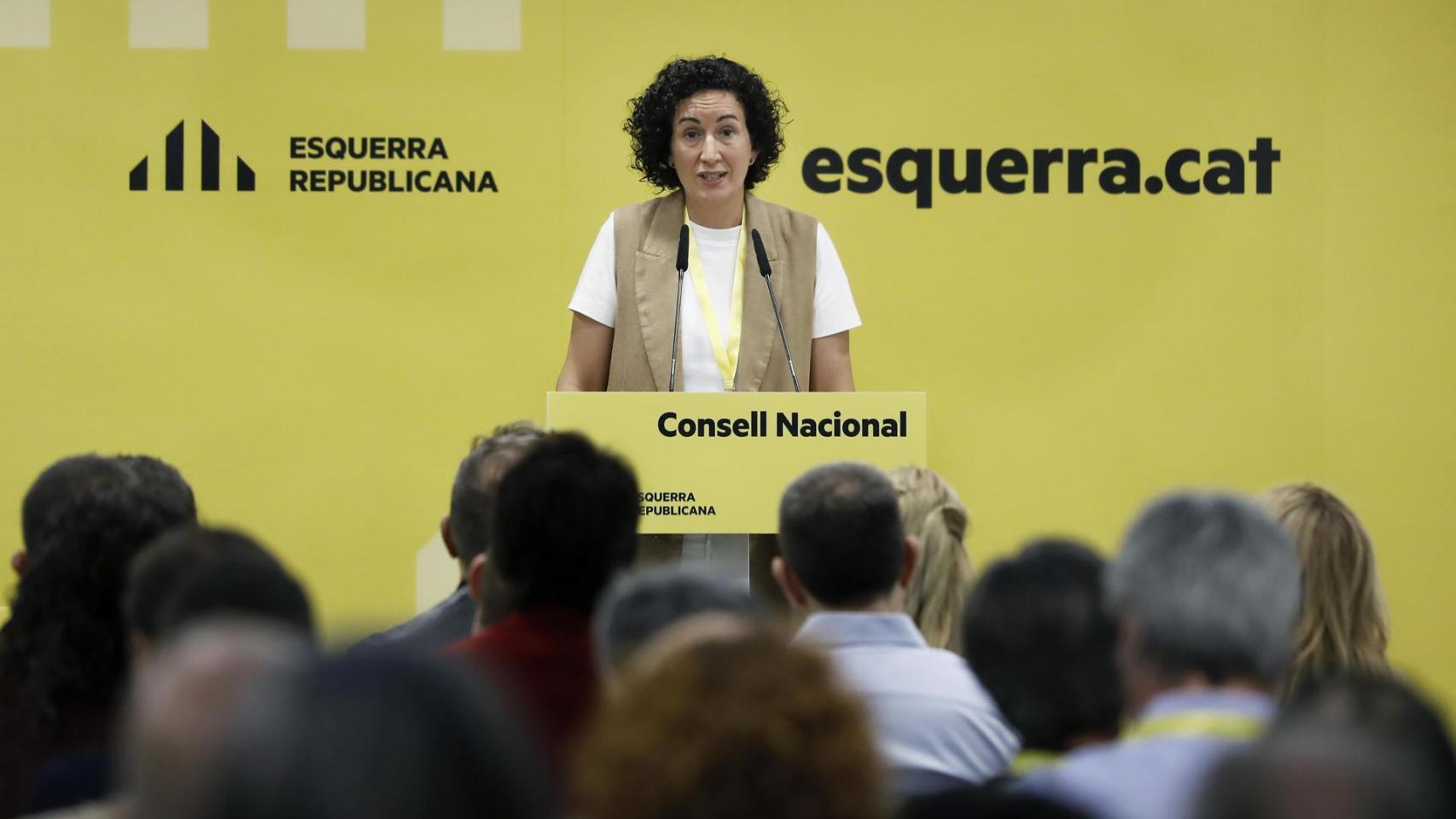 La secretaria general de ERC, Marta Rovira, durante su intervención en el inicio del Consell Nacional del partido celebrado esta mañana en su sede