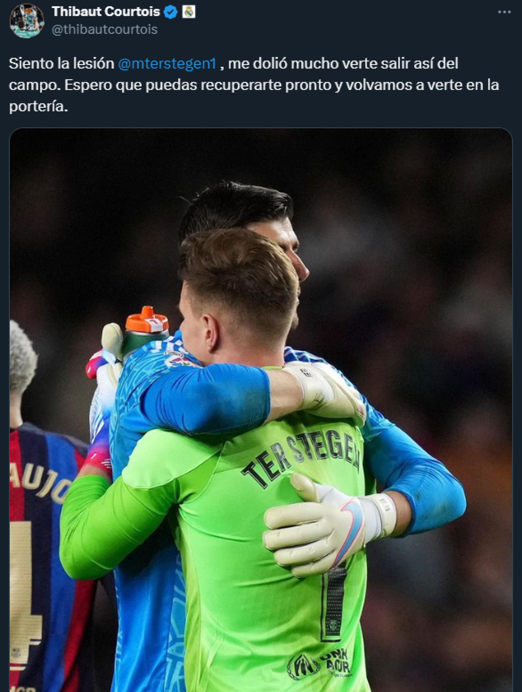 El mensaje de ánimos de Courtois a Ter Stegen en Twitter