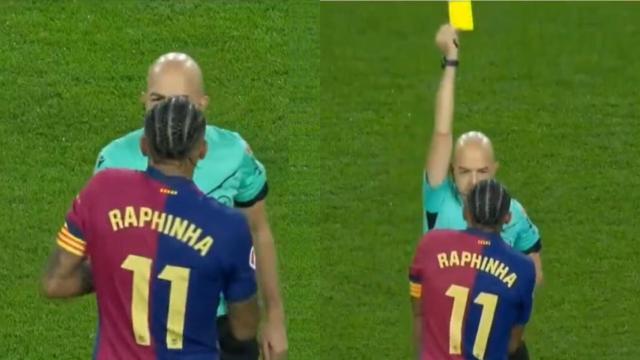 Raphinha es amonestado por el árbitro principal del Barça-Getafe