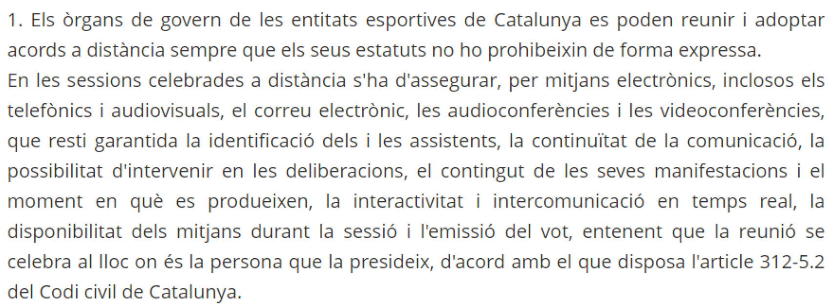 Artículo 31 bis de la Ley Catalana del Deporte, que valida la asamblea telemática de Laporta