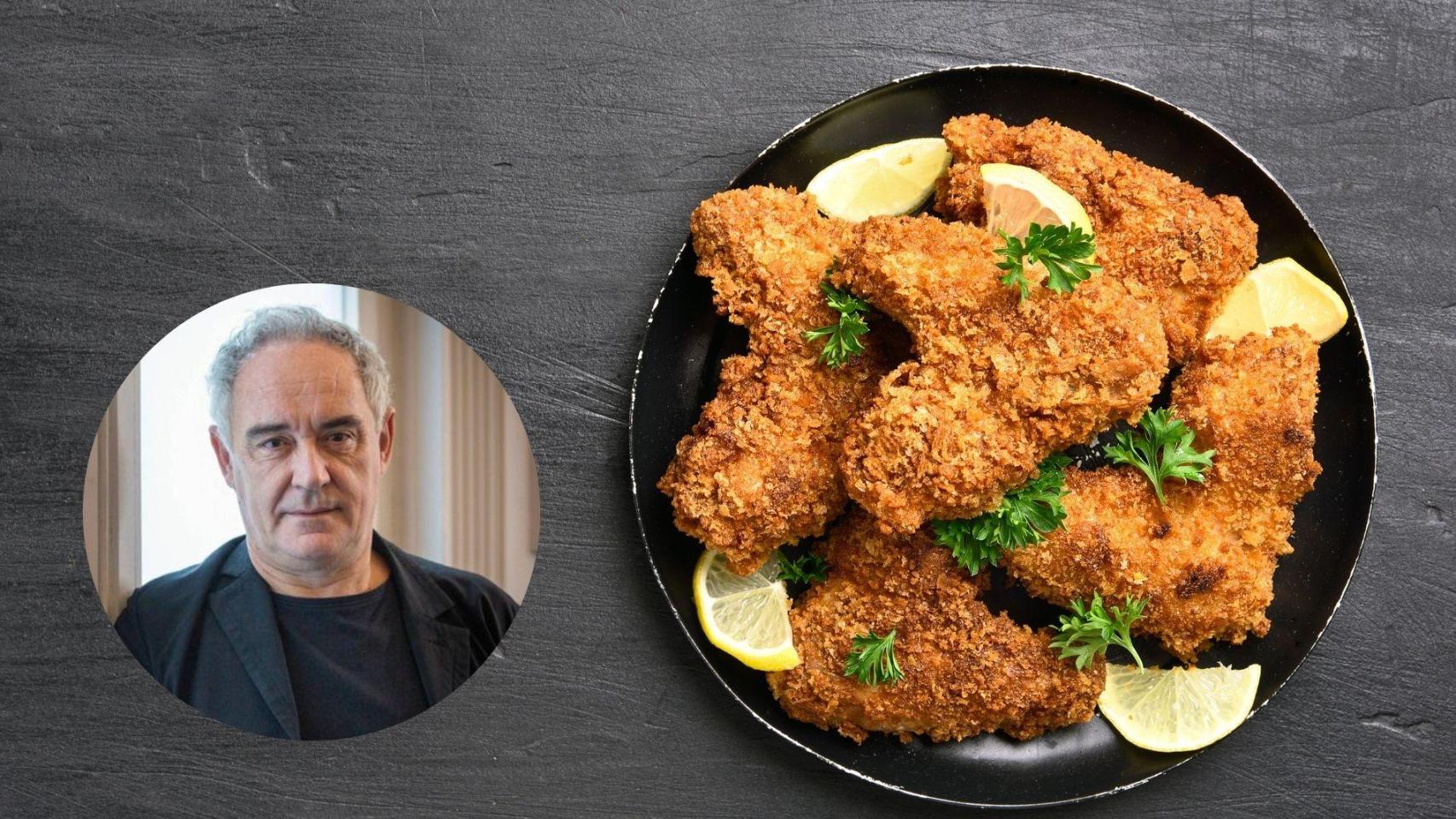 Fotomontaje Ferran Adrià y carne rebozada