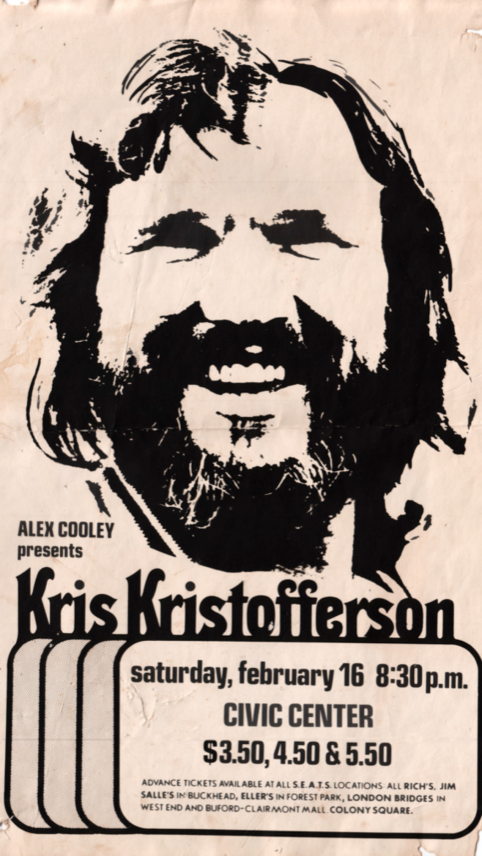 Cartel de una actuación de Kris Kristofferson