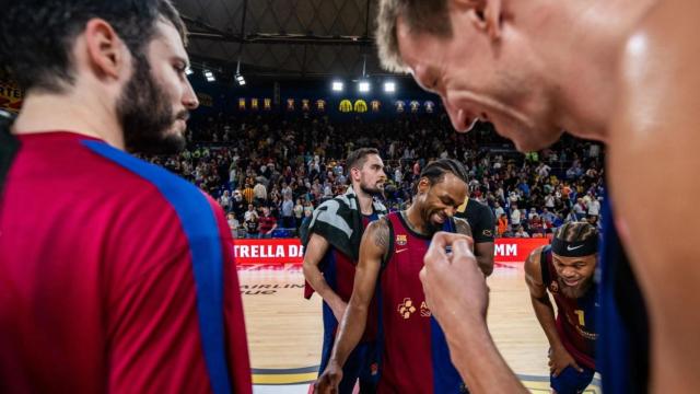 Los jugadores del Barça de basket, durante el triunfo contra el Alba Berlín