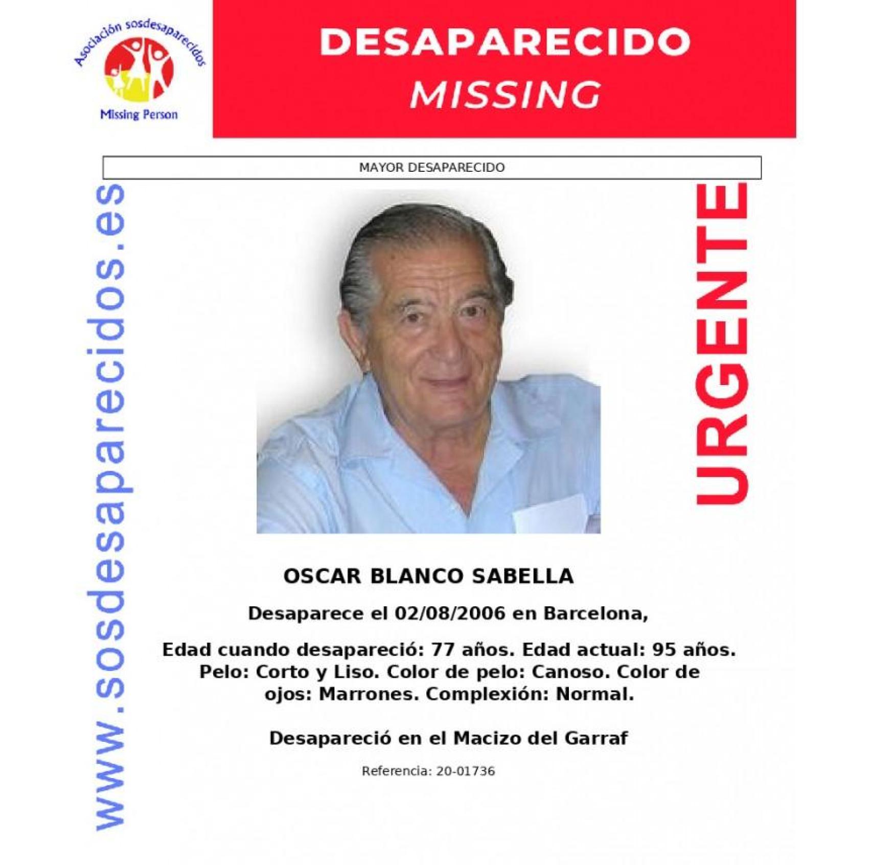 Óscar Blanco Sabella en el cartel de SOS Desaparecidos