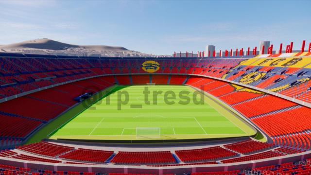 Recreación virtual del Camp Nou con dos gradas