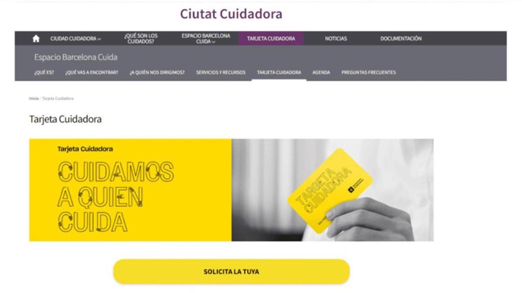 Web para solicitar la tarjeta cuidadora