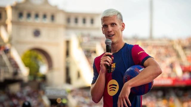 Dani Olmo, en su presentación en Montjuïc como jugador del Barça